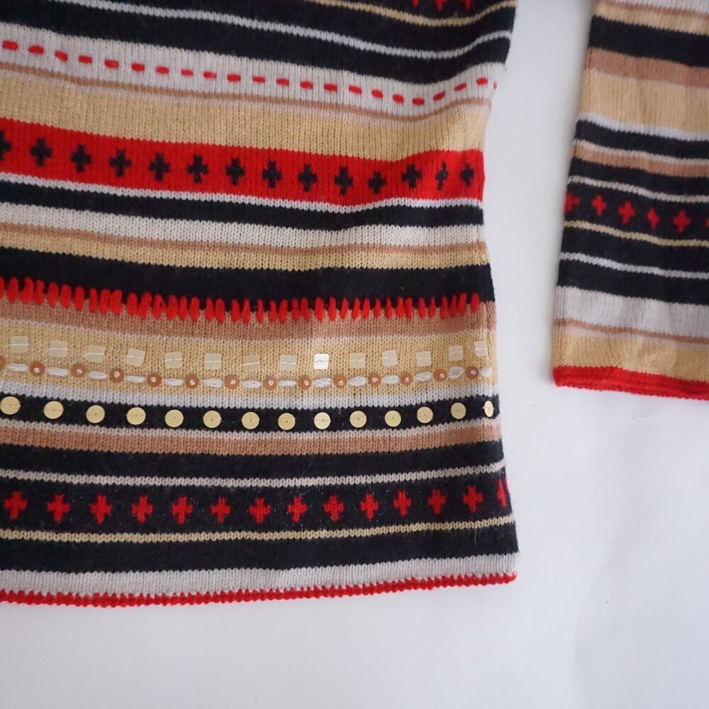 St Johns Bay Tan Red Striped Knit Button Cardigan Classic Preppy Grandmacore L - Picture 11 of 12